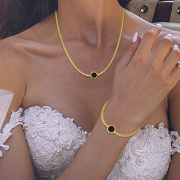 18k Gold Roman Numeral Flat Snake Necklace - Picture 4 of 7